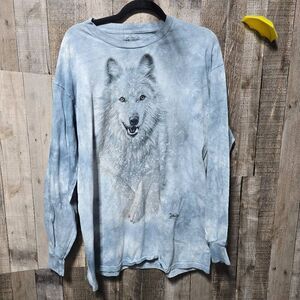 The Mountain Blue Tie Dye Snow Wolf Graphic Unisex LS Tee 2013